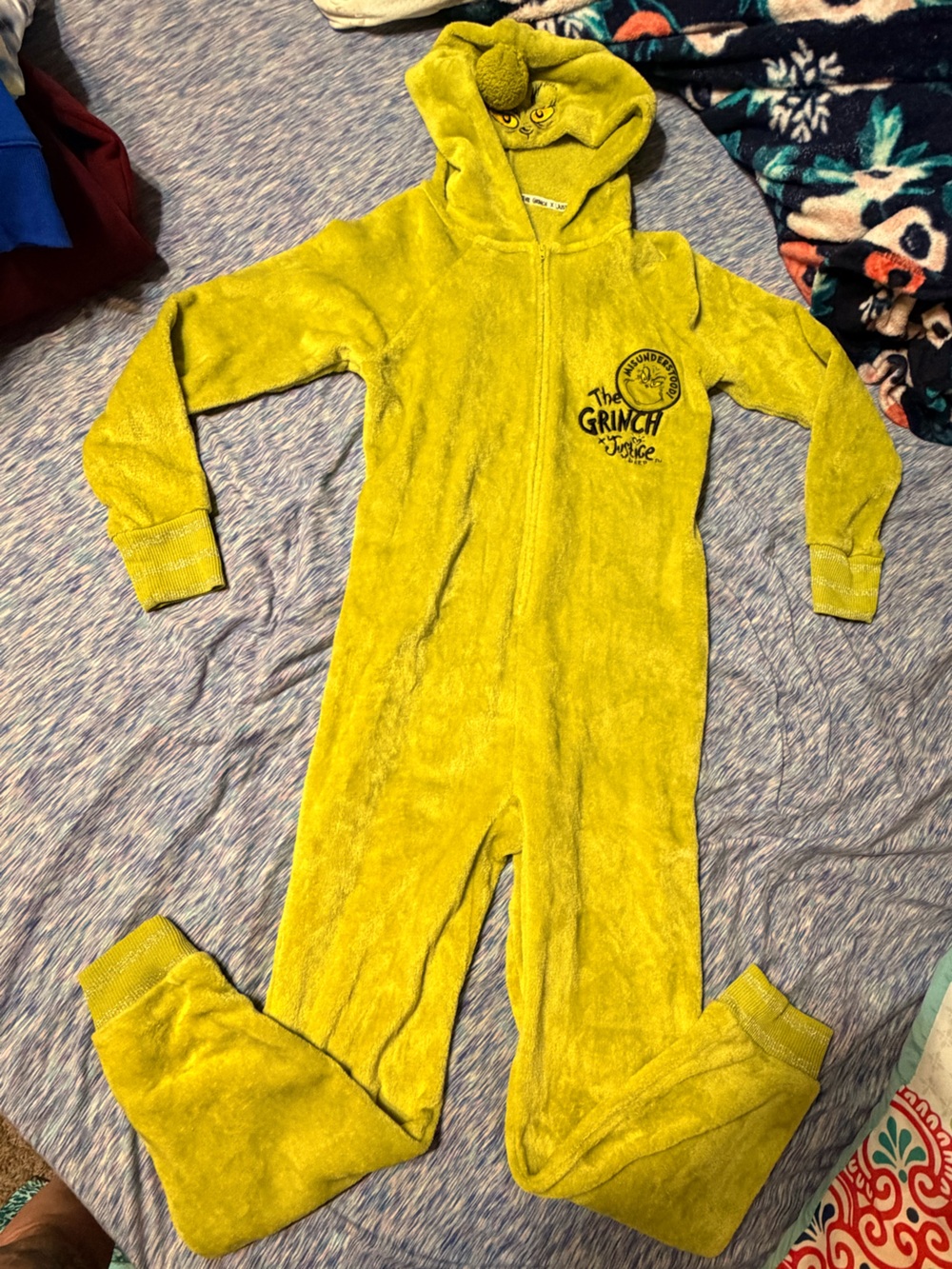 Justice “The Grinch” Green Plush Kids One-Piece With Hood